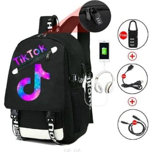 USB Charging School Bags for Girls TIK TOK Backpack Women Laptop Bagpack Travel bag Rucksack Sac Scolaire College Plecak