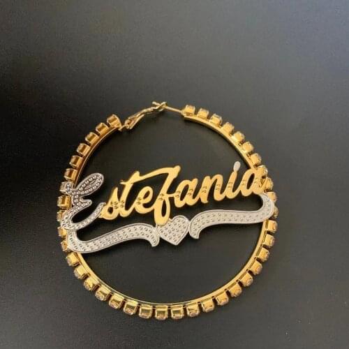 Crystal Custom Name Earrings Nameplate Customized Hoop Earring Coloful Diamond Earings Color Stones Hoop Earrings Birthday Gifts