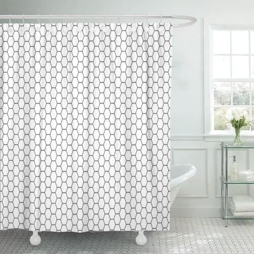 Grid Hexagonal Cell Honeycomb on Speaker Grille Geometric Graphic Shower Curtain Waterproof Fabric 72 x 78 Inches Set with Hooks