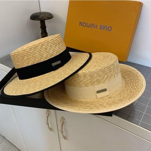 Casual Retro Womens Summer Hat Unisex Men Ribbon Sun Protection Cap Female Flat Top Wide Brim Hat Sun Hats Straw Hat Beach Hat