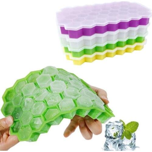 Silicone Mould Honeycomb Shape Ice 37 Cubes Ice Tray Mold With Removable Lids Storage Containers Summer Kitchen Supplies 2021