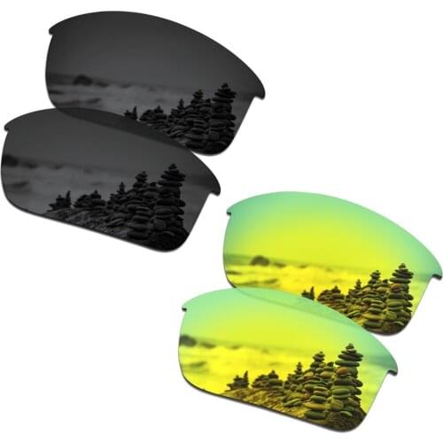 SmartVLT 2 Pairs Polarized Sunglasses Replacement Lenses for Oakley Bottle Rocket Stealth Black and 24K Gold