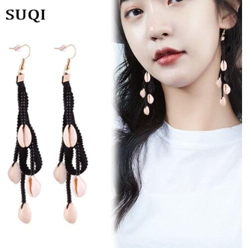 SUQI new fashing high quality earrings long tassel beads shell earrings bohemian fashion jewelry for women earrings dangle 2019