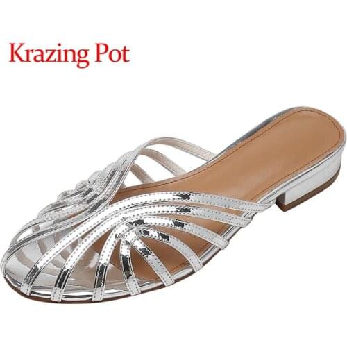 Krazing pot low heels round toe simple style young lady baotou Korean girls solid young lady slip on summer outside slipper L98