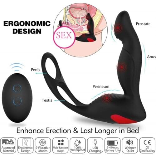 Vibrator Butt Anal Plug Male Prostate Massage Silicone Waterproof Massager Stimulator Delay Ejaculation Ring Sex Toys For Men