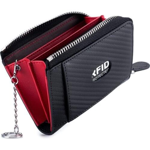 Genuine Leather Business Card Holder Men RFID Credit Card Holder Wallet Women Small Coin Purse with Key Ring