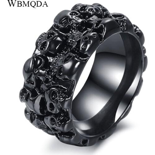 Wbmqda Hot Vintage Skull Gothic Men Ring 316L Stainless Steel Heavy Metal Skull Ring Mens Santa Muerte Biker Jewelry