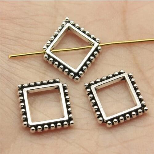 WYSIWYG 10pcs 17x15x3mm Antique Silver Color Rectangular Hollow Spacers Beads Charm Small Hole Spacers Beads