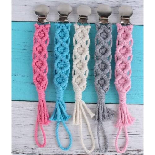 Dummy Clips hand made Soother Chew Pacifier Chain Pacifier Clip Vintage Simple Crochet for Newborn Teething Baby Cotton Tassel
