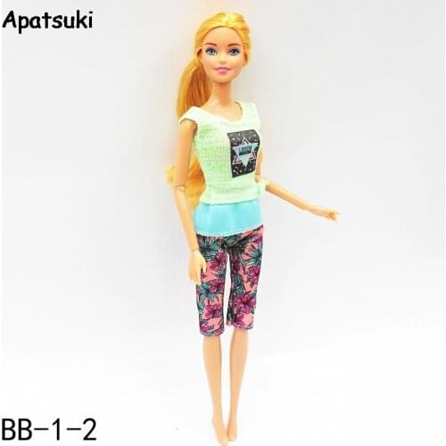 Green Tank Top & Floral Shorts Fashion Doll Outfits For Barbie Doll Clothes Yoga Sport Wear 1/6 Dollhouse Dolls Accessories Toys