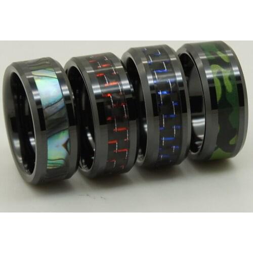 Green camo inlayed black hi tech scratch proof ceramic ring 1pc