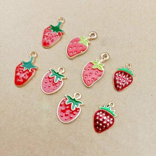 10pcs/lot Cute Fruit Strawberry Enamel Charms Pendant Oil Drop Metal Jewelry Accessories Fit Earring Necklace DIY Making YZ175