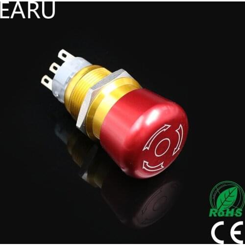 19mm Elevator Lift Waterproof Stainless Steel Metal Latching Emergency STOP Push Button Switch Stop Button Switch Red 2NO 2NC
