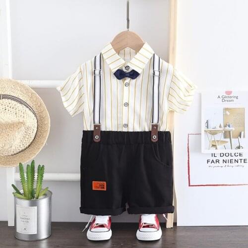 2021 Summer Children Cotton Clothes Baby Boys Strips Blouses Overall Bib Shorts 2Pcs/Sets Infant Kids Fashion Toddler Tracksuit