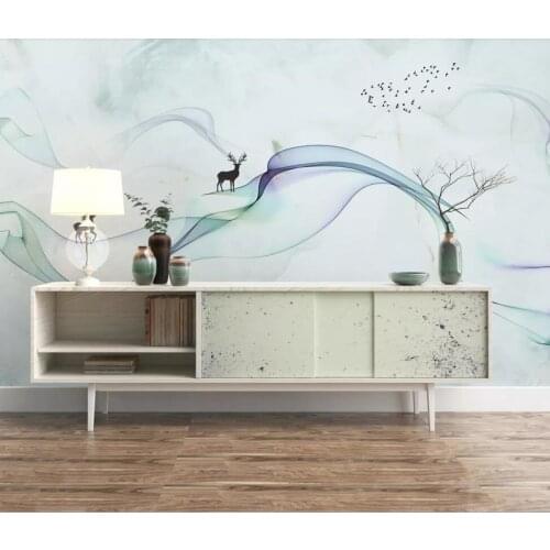 New Chinese style elegant elk abstract landscape background wall decoration wallpaper murals