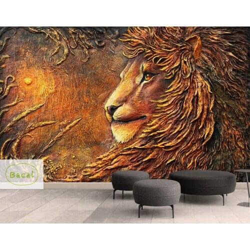 Bacal Custom Photo Wallpaper 3D Stereoscopic Animal Lion Mural Wallpaper Bedroom Backdrop Vintage Relief Wall papel de pared