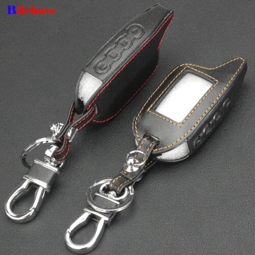 Bilchave 4 Buttons Hand-stitched leather Remote Car Case Cover Fob For Russian Version Scher-Khan Magicar 6 7 8 9 LCD Holde