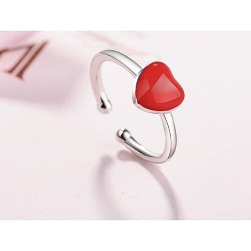 Cxwind New Sweet Red Heart Rings For Women Girls Bijoux Party Bague Finger Wrap Charm Heart Skull Flower Fish Tail Ring Jewelry