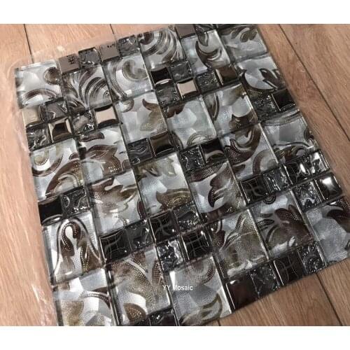 European Style Silver Gray Electroplate Glass Mosaic Tile for Showroom Bathroom Kitchen Backsplash Wall tiles Wallpaper