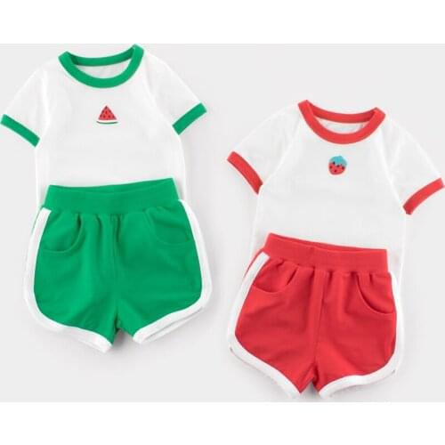 Childrens Short-Sleeved Suit Summer Cotton T-shirt for Boys and Girls Kids Clothes 1-7 Year Old Baby Girl Clothing Outfits 2021