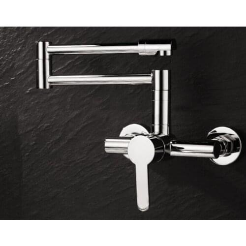 Chrome Finished Single Handle Wall Mounted Kitchen Faucet hot cold Water Brass Kitchen Taps KF999