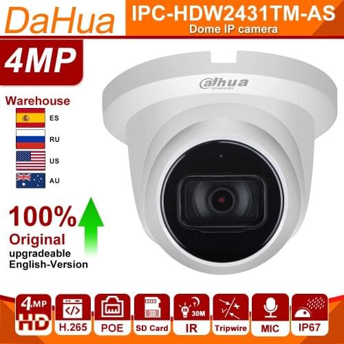 Dahua IP Camera Original Starlight IPC-HDW2431TM-AS 4MP HD POE Built in Mic Audio SD Card Slot H.265 IP67 IR 30M IVS Turret IPC