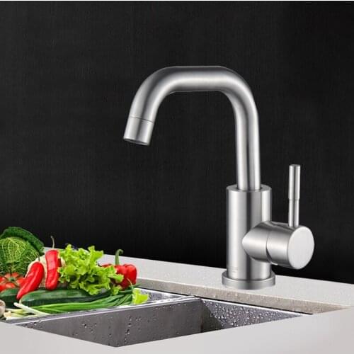 Classic Stainless Steel Kitchen Faucet Brushed Process Basin Sink Faucet Deck Mounted Single Handle Hot and Cold Mixer Water Tap