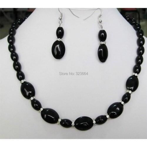 Beautiful 8x12mm & 13x18mm Black Gems Necklace 18" Earrings set