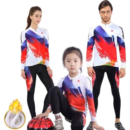 Parent- Child Cycling Sets Men Winter Thermal Fleece Bicycle Jersey Women Mtb Bike Uniforms Kids Riding Sportswear Suit
