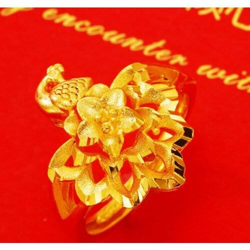 Fashion 24K Gold Rings for Women Peacock Flower Engagement Rings for Women Ethnic Gold Rings Jewelry Wholesale