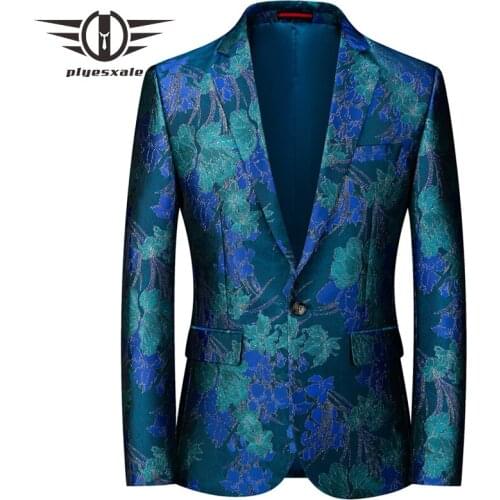 Plyesxale 2020 Prom Men Blazer Floral Print Casual Slim Fit Suit Jacket Male Blazers Plus Size M-6XL Blazer Masculino Q992
