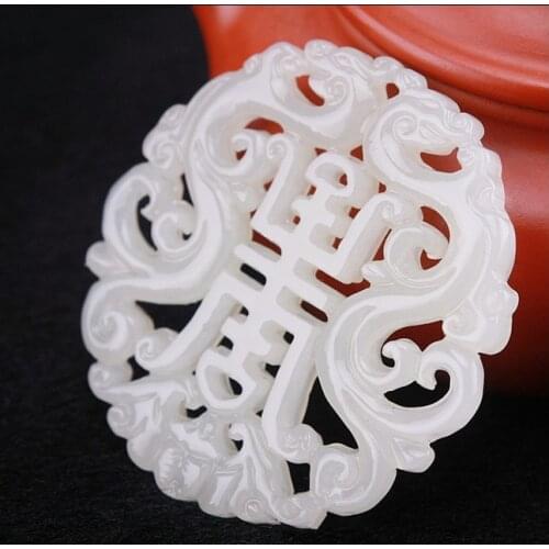 Natural White Jade Double-sided hollow Dragon Pendant Jadeite Necklace Charm Jewellery Accessories Hand-Carved Luck Amulet Gifts