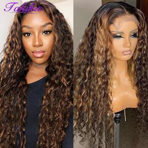 Deep Wave Frontal Wig P4/27 Highlight Wig Human Hair Wigs For Women Curly Human Hair Wig Brazilian Ombre Lace Front Wig Tahikie