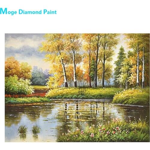 Park Forest Trees Rivers Diamond Painting Oil Scenic Round Full Drill Nouveaute DIY Mosaic Embroidery 5D Cross Stitch Home Decor