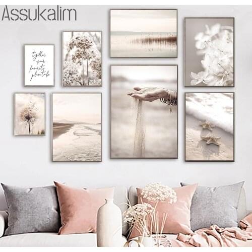 Dandelion Poster Hand Sand Canvas Art Print Beige Landscape Painting Scandinavian Wall Pictures For Living Room Decoration