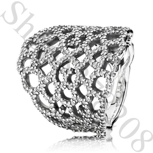Authentic 925 Sterling Silver Shimmering Lace Fashion Ring For Pandora Women Bead Charm Gift DIY Jewelry