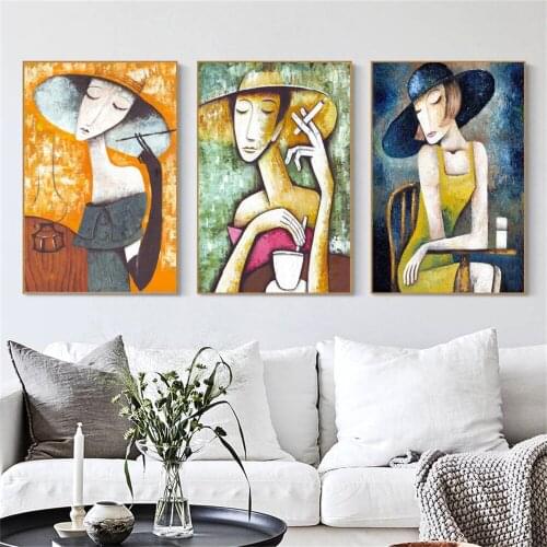 Smoking Woman Portrait Wall Decor Print Canvas Paintings Art and Abstract Style Posters for Scandinavian Cuadros Room Decoration