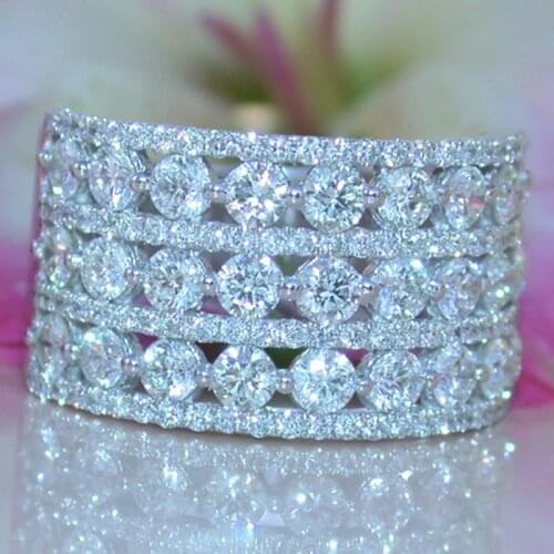 Luxury Fashion Women Round Cut White Zircon Rings for Wedding Engagement Promise Bridal Ring Set Jewelry