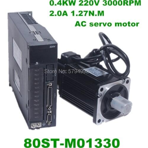 80ST-M01330 220V 400W AC Servo motor 0.4KW 1.27N.M. 3000RPM Single-Phase servomotor ac drive permanent magnet Matched Driver