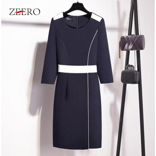 Spring Autumn Female Office Style Half Sleeve Bodycon Dress Women O-Neck High Waist Splicing Elegant Midi Dresses Oversize S-6XL