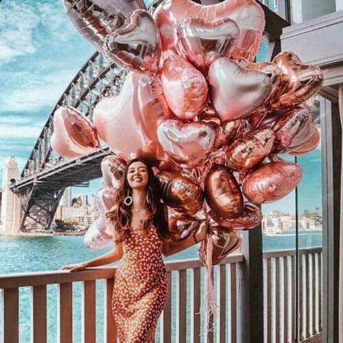 10pcs 18 inch Rose Gold Red Pink Love Foil Heart Helium Balloons Wedding Birthday Party Balloons Valentines Day Globos Supplies