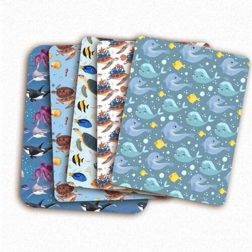 Polyester Cotton Fabric Sea Animals Printed Kids Cloth Sewing Fabrics Needlework DIY Handicraft Material Handmade mask 45*145cm