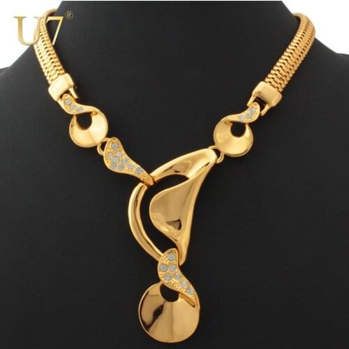 U7 African Necklace Women Gold Color Fashion Jewelry Wholesale Trendy Big Size Choker Necklaces Dubai Jewelry N335