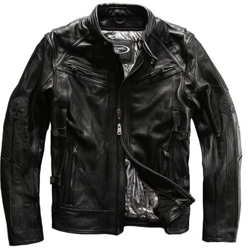 HA-116 Big Size Best Quality Super Genuine Cow Motor Mens Big Size Cowhide Leather Rider Jacket