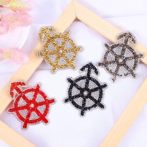Anchor Ship Rudder Rhinestone Diamond Patches Iron on Clothing Bags Decoration Accessories Decoration