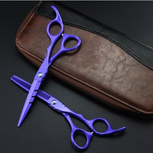 Professional japan 440c 6 & 5.5 inch purple hair scissors thinning shears cutting barber tools cut scissor hairdressing scissors