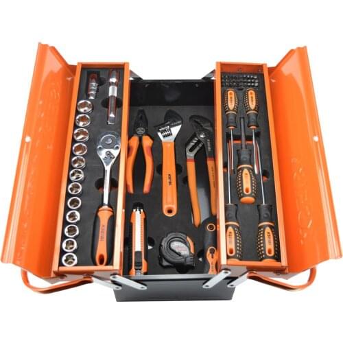 KSEIBI Hand Tool Box with 3 Drawer and 62Pcs of Heavy Duty Tools Set