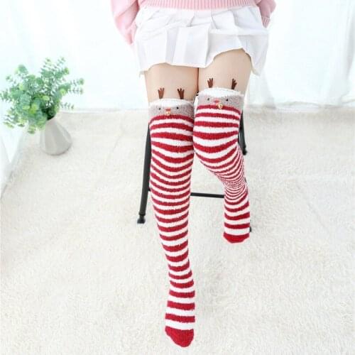 Winter Coral Velvet Velvet Knee Pads Ladies Cute and Comfortable Thick Warm Leggings Ladies Stockings Stripes Sleeping