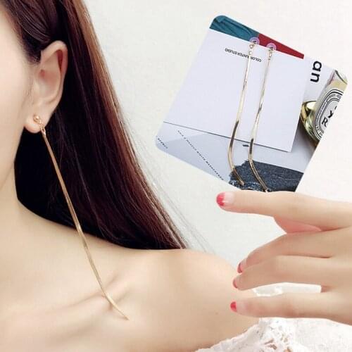 2018 Korean Minimalist Style Ear Accessories All Match Long Earrings For Women Metal Snake Chain Tassel Earrings