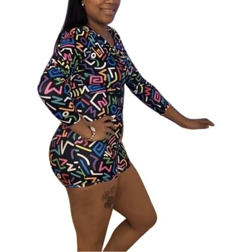 Womens Sexy Bodysuit Striped Print Deep V Neck Long Sleeve Slim Shorts Jumpsuit S-XXL